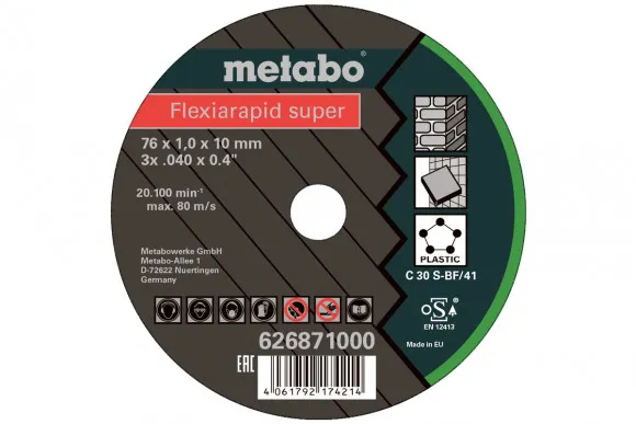 Універсальний відрізний диск по каменю та пластику Metabo Flexiarapid Super Universal 76х1х10, 5 шт (626871000)