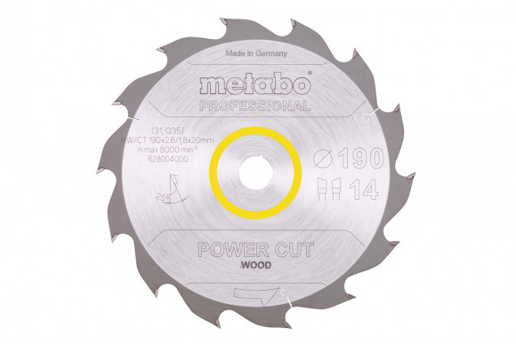 Мощный диск Metabo "Power Cut Wood - Professional", 190x20, зубья 14 WZ 25° (628004000)