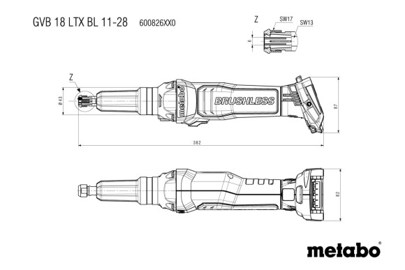 Акумуляторна прямошліфувальна машина Metabo GVB 18 LTX BL 11-28 каркас (600826850)
