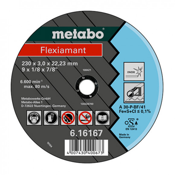 Відрізний диск Metabo 115x3,0x22,2 мм, Flexiamant (Standart), INOX, 42, A 30-P (616741000)