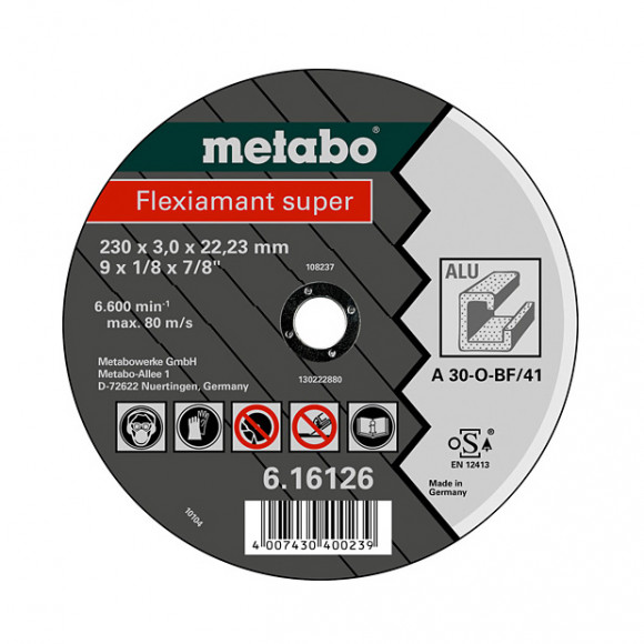 Отрезной диск Metabo 180x3,0x22,2 мм, Flexiamant Super (Premium), по алюминию, 41, A 30-O (616122000)