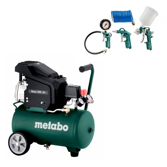 Компресор Metabo Basic 200-24, 24л + Набір пневмоінструменту Metabo LPZ 4 Set (691246000)