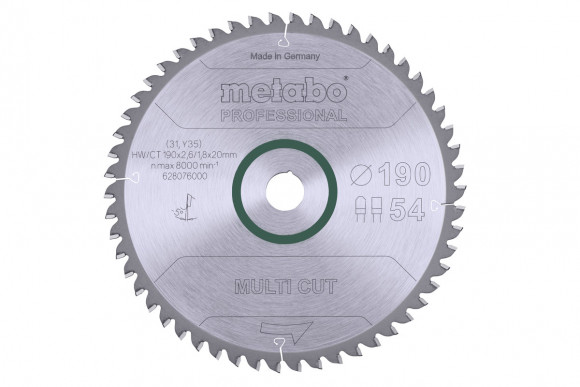 Пилковий диск Metabo HW/CT 190x20, 54 FZ/TZ 5°, негативний (628076000)