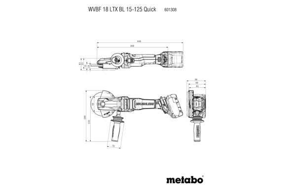 Акумуляторна болгарка з плоским корпусом редуктора Metabo WVBF 18 LTX BL 15-125 Quick, 18В, каркас (601308840) Акумуляторна болгарка з плоским корпусом редуктора Metabo WVBF 18 LTX BL 15-125 Quick, 18В, каркас (601308840)