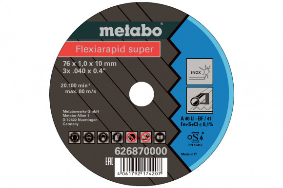 Відрізний круг по нержавеющей стали Metabo Flexiarapid super Inox 76х1х10, 5 шт (626870000)