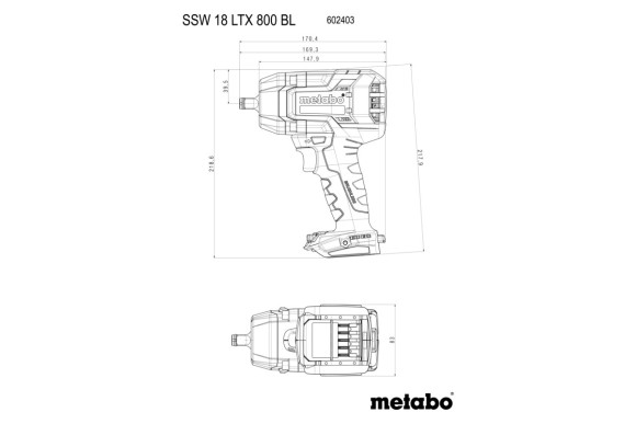 Акумуляторний ударний гайкокрут Metabo SSW 18 LTX 800 BL 2х5.2 Аг (602403650)