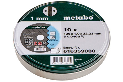 Набір відрізних дисків Metabo 125x1,0x22,2 мм, Inox TF 41, 10 шт, у жерстяній коробці Promo (616359000) Набір відрізних дисків Metabo 125x1,0x22,2 мм, Inox TF 41, 10 шт, у жерстяній коробці Promo (616359000)
