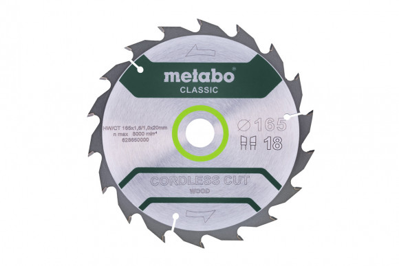 Пиляльний диск Metabo CLASSIC по дереву165x20x1.6, 18 зуб'їв (628650000)