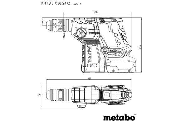 Акумуляторний перфоратор Metabo KH 18 LTX BL 24 Q 2х4 LIHD, кейс (601714800) Акумуляторний перфоратор Metabo KH 18 LTX BL 24 Q 2х4 LIHD, кейс (601714800)