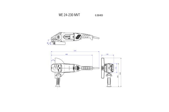 Кутова шліфувальна машина Metabo WE 24-230 MVT (без фіксації кнопки) (606469580)