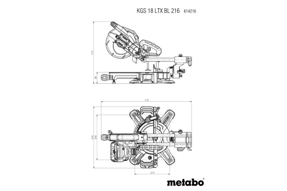 Акумуляторна торцювальна пила з протяжкою Metabo KGS 18 LTX BL 216 1х4.0 Аг (614216920)