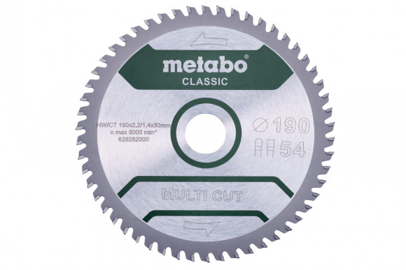 Пиляльний диск Metabo CLASSIC з мультиматеріалів 190х30х2.2, 54 зуба (628282000)