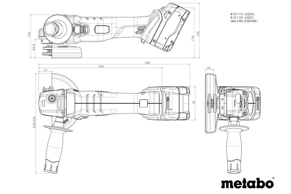 Акумуляторна болгарка Metabo W 18 7-125 каркас в кейсі (602371840) Акумуляторна болгарка Metabo W 18 7-125 каркас в кейсі (602371840)