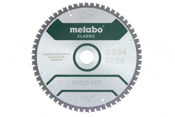 Пиляльний диск Metabo CLASSIC по мультиматеріалам 254х30х2.6, 60 зубів (628285000)