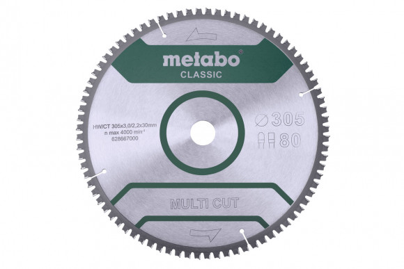 Пиляльний диск Metabo CLASSIC по мультиматеріалам 305х30х3, 80 зубів, блістер (628667000)