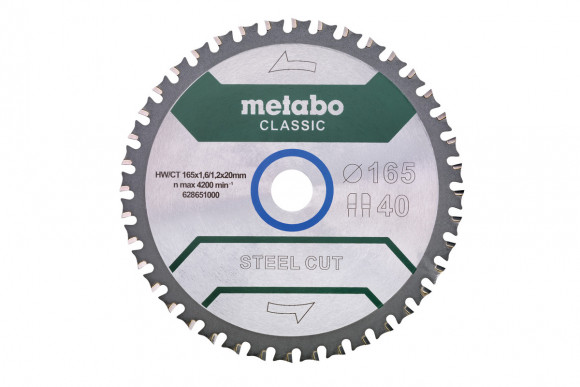 Пиляльний диск Metabo CLASSIC по сталі 165x20x1,6, 40 зубів, блістер (628651000)