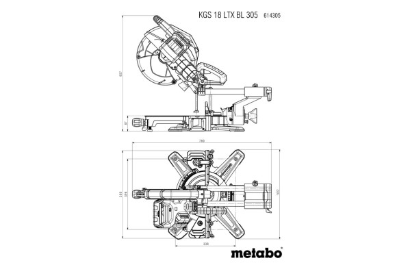 Акумуляторна торцювальна пила з протяжкою Metabo KGS 18 LTX BL 305 каркас (614305850)