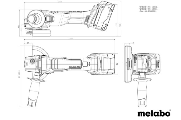 Акумуляторна болгарка Metabo W 18 L BL 9-125 2х4.0 Аг (602374510) Акумуляторна болгарка Metabo W 18 L BL 9-125 2х4.0 Аг (602374510)