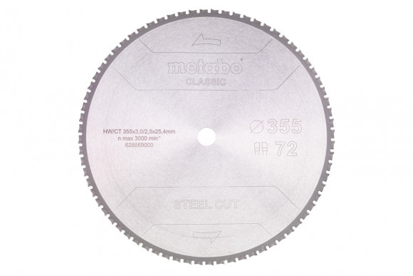 Пиляльний диск Metabo CLASSIC по сталі 355x25.4x3, 72 зуби (628669000)