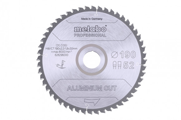 Пиляльний диск Metabo PROFESSIONAL по алюмінію 190x30x2.2, 52 зуби (628296000)