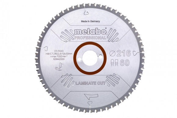 Пиляльний диск Metabo PROFESSIONAL з ламінату 216x30x2.4, 60 зубів (628442000)