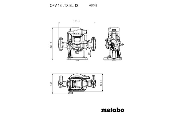 Акумуляторний фрезер Metabo OFV 18 LTX BL 12, 18В, каркас (601743840)