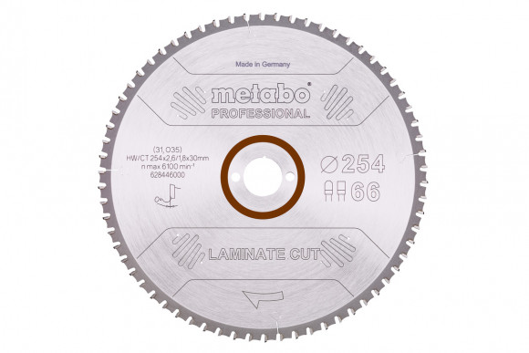 Пиляльний диск Metabo PROFESSIONAL з ламінату 254x30x2.6, 66 зубів (628446000)