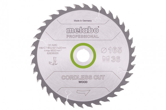 Пиляльний диск Metabo PROFESSIONAL, по дереву 165x20x1.6, 36 зуб'їв (628295000)