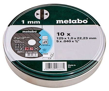 Набор отрезных дисков Metabo 125x1,0x22 TF41 SP, (10 шт), нержавеющая сталь (617249000)