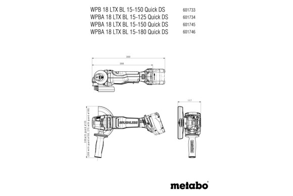 Акумуляторна болгарка Metabo WPBA 18 LTX BL 15-125 Quick DS каркас в кейсі (601734840)