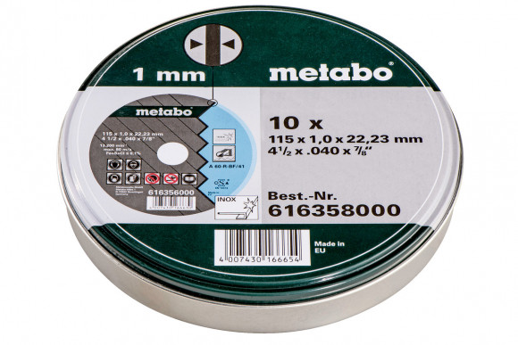 10 відрізних дисків Metabo 115x1,0x22,2 Inox, TF 41 (616358000)