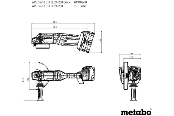 Акумуляторна болгарка Metabo WPB 36-18 LTX BL 24-230 Quick каркас в кейсі (613103840)