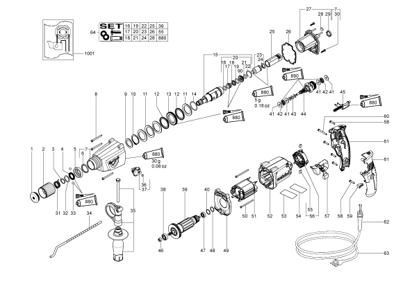 Ротор (якір) 230V Metabo 310012200 для перфоратора KHE 2443