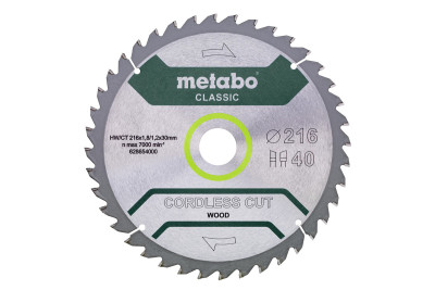 Пильне полотно Metabo «Cordless Cut Wood - Classic», 216x30 Z40 WZ 5° /B (628654000)