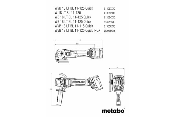 Акумуляторна болгарка Metabo WVB 18 LT BL 11-125 Quick 2х5.5 Аг (613057660)