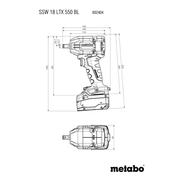 Акумуляторний ударний гайковерт Metabo SSW 18 LTX 550 BL, каркас (602404840) Акумуляторний ударний гайковерт Metabo SSW 18 LTX 550 BL, каркас (602404840)