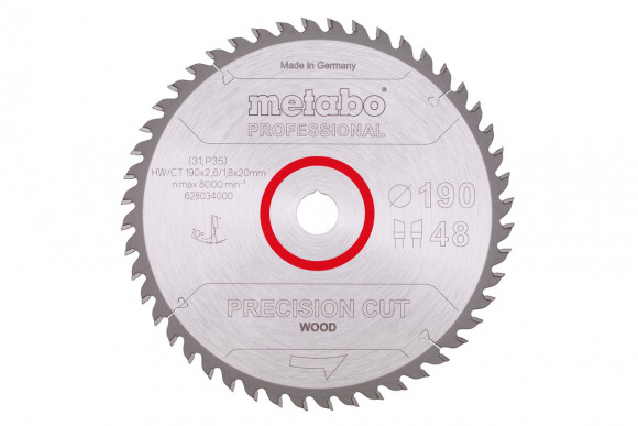Точное полотно Metabo "Presicion cut wood - professional", 190x20, Z48 WZ 10° (628034000)