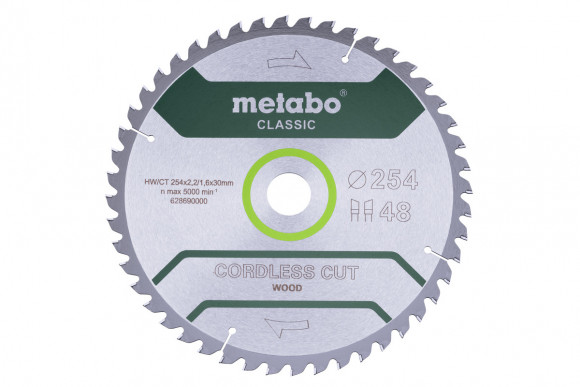 Острые диски Metabo Cordless cut Classic HW/CT 254х2.2/1.6x30, Z48 WZ 5° отр. (628690000)