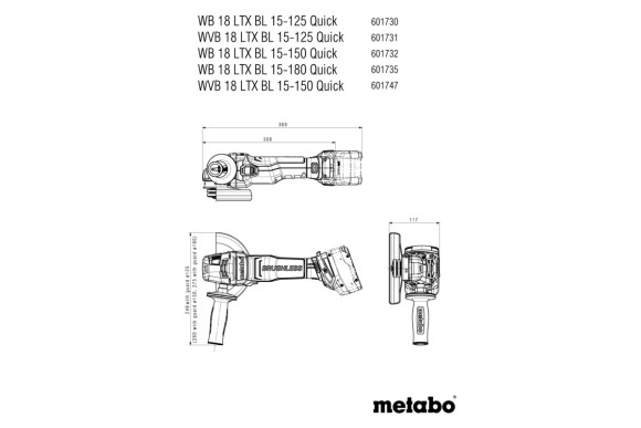 Акумуляторна болгарка Metabo WVB 18 LTX BL 15-125 Quick каркас в кейсі (601731840) Акумуляторна болгарка Metabo WVB 18 LTX BL 15-125 Quick каркас в кейсі (601731840)